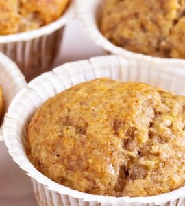 Banana Almond Muffins on a white plate