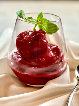 Cherry Chardonnay Sorbet in a glass with a spoon