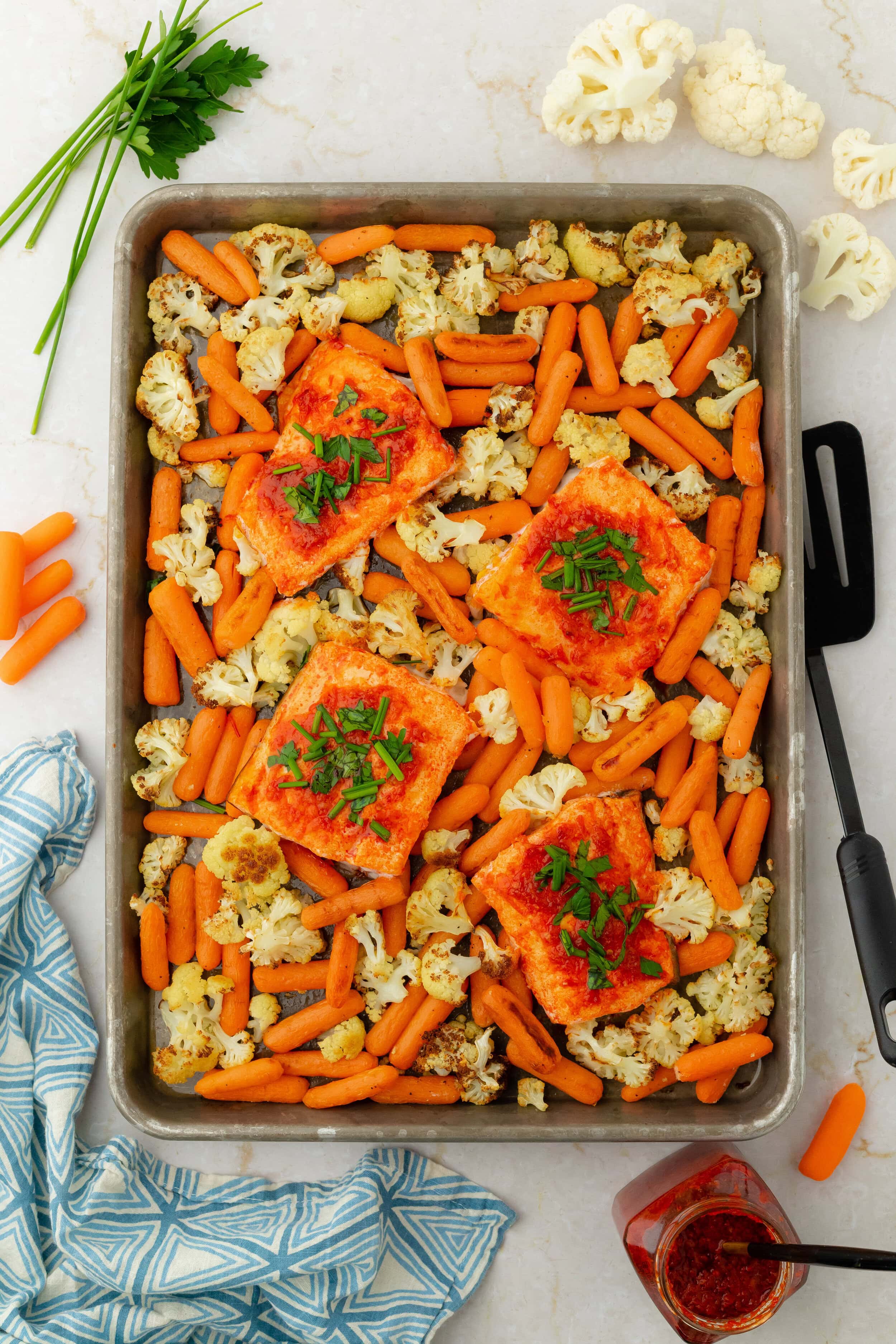 Sheet Pan Harissa Salmon with Veggies - Joy Bauer